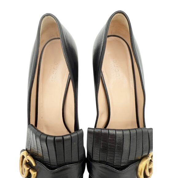 Gucci Marmont GG Fringe Loafers Low Block Heel Pumps Black LeatherSize 39 US 9 - Picture 7 of 15